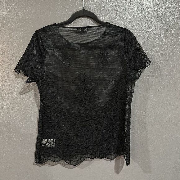 Express Black Mesh Embroidered Blouse XS - Picture 2 of 6